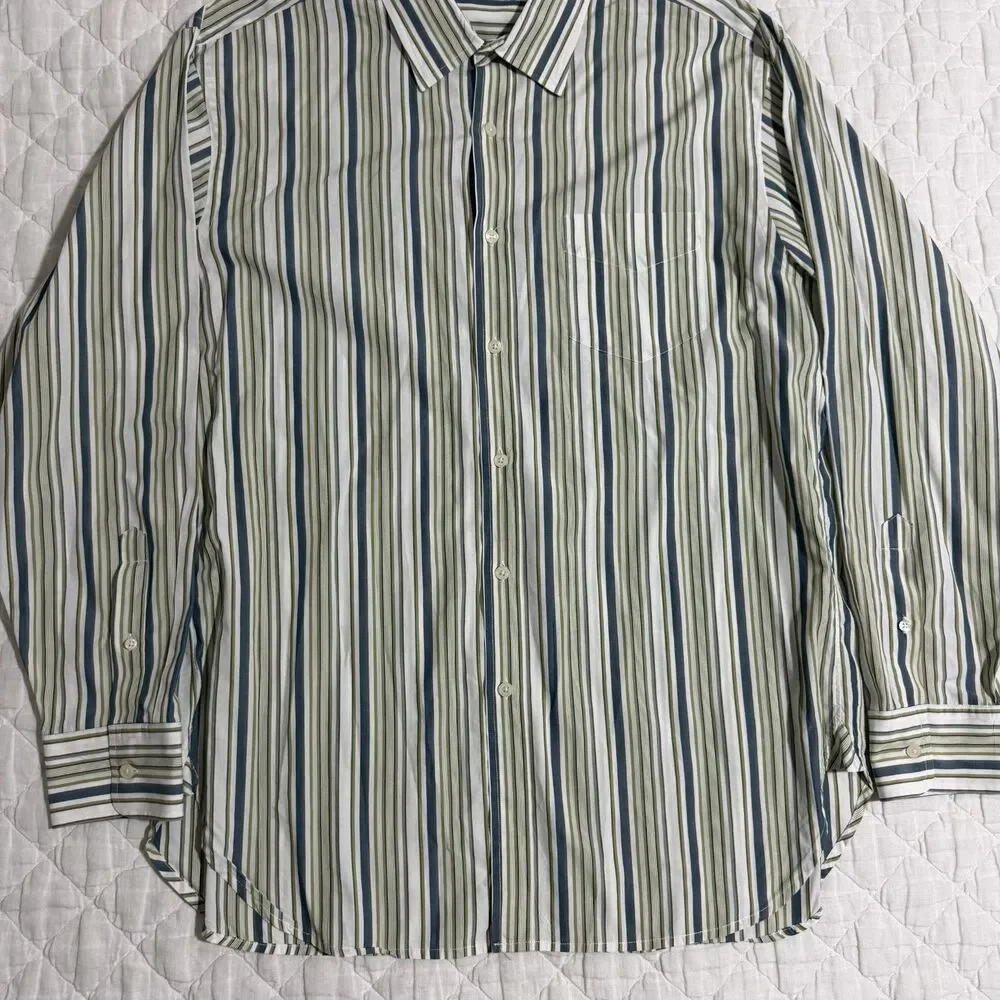 J.Crew L White Multicolor Striped Button Up Shirt Preppy Coastal
